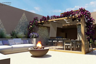 design a modern backyard with 3d landscape renders