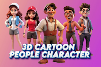 make cute 3d cartoon character model, and rendering