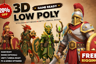 model 3d low poly, character for game, animation and rig
