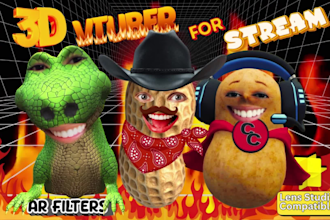 create a 3d vtuber filters burnt peanut style, for snap camera and streaming