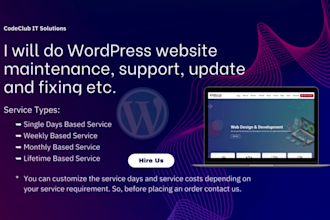 do wordpress website maintenance, support, update and fixing