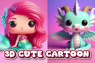 create 3d cute cartoon funko pop characters modeling for mascot, toys and game