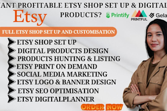 set up etsy shop design etsy digital product etsy seo etsy listing