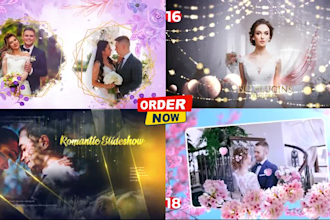 create a luxury cinematic wedding photo slideshow with music and animation