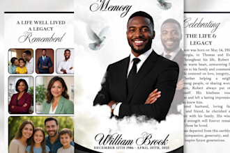 design funeral program, obituary, memorial card in 24hrs