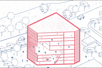 create architectural diagrams and schematics accompanied by a panel