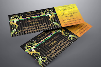design event ticket, raffle ticket, save the date quick time