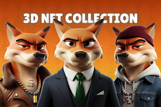 create unique 3d nft art collection character in cartoon and realistic