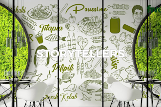 design doodle, mural wall art for your office and restaurant