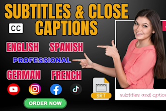 add subtitles or closed captions to english, german, spanish and french