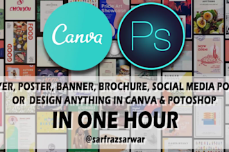 design a flyer, poster, banner, social media post  ebook in canva or photoshop