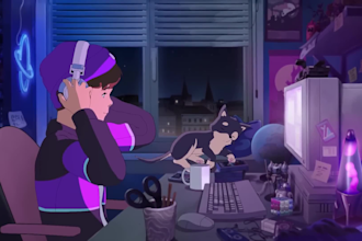 create lofi loop animation and lofi illustration, anime animation, animated gif