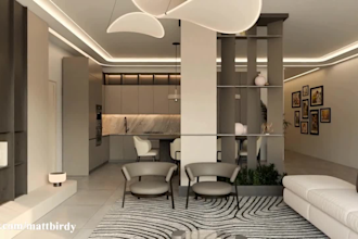 3d interior design living room, dining, kitchen ikea shopping list 3d rendering