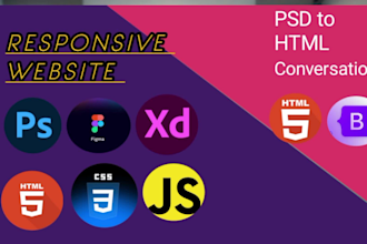 convert PSD, figma,xd, pdf  to HTML, responsive website