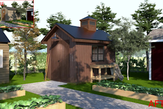 design conservatory, garden sheds, garden house, hut and rendering