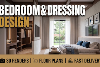 design modern bedroom and dressing room interior with realistic 3d rendering