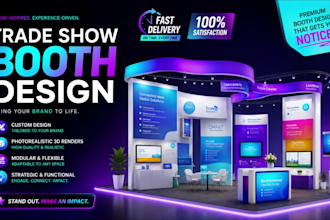 design 3d trade show booth and exhibition stand with photorealistic rendering