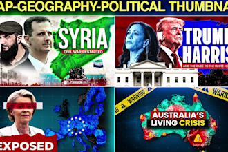 design map, political and geography youtube thumbnails