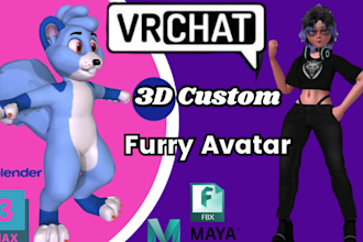 2d 3d custom vrchat avatar 3d furry avatar, anime vrc character model animation