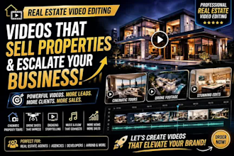 create real estate video editing, home tour edits, and promo for listings in 24h