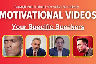 create 30 motivational youtube videos of specific speakers