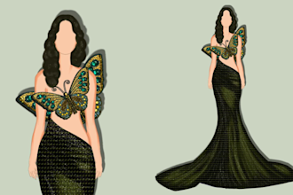 draw wedding dress fashion illustrations, gown dress designs