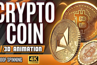 do 3d crypto coin reveal video animation and loop spinning