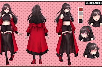 draw custom art anime character reference sheet original design concept vtuber