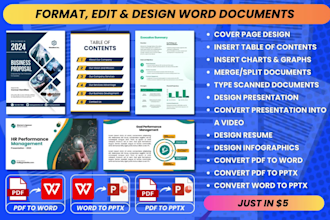 format, edit, and design microsoft word documents and powerpoint presentations