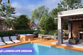design 3d landscape, pool, backyard, garden as  landscape architect