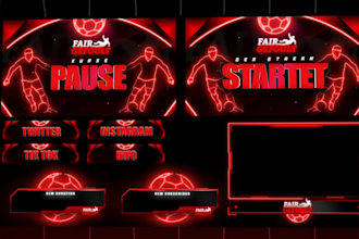 design animated twitch overlay, facecam, panels, screen for stream