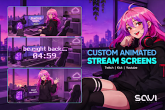 animate starting soon, brb and offline screens for twitch