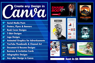 design editable canva templates, social media posts, flyers, and motion graphics