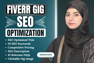 write SEO optimized fiverr gig title, tags, description, faqs