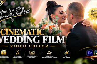 do cinematic wedding video editing and wedding highlight film save the date