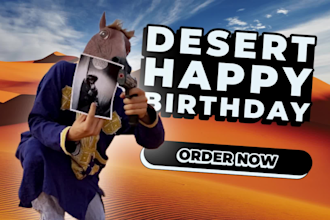 create a happy birthday video as a horse in the desert