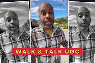 create a male ugc video walking outside