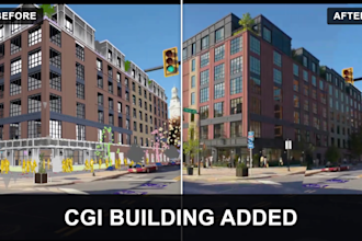 add a realistic cgi building for real estate drone footage