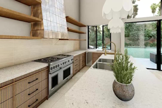 create photorealistic 3d rendering of kitchen design