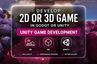 develop 2d or 3d game in godot game or unity game, unity game development