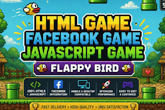facebook game 2d javascript, html game, playable ads flappy bird game