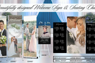 design seating chart, place cards and welcome sign