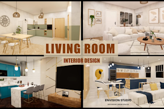 do 3d for kitchen and living room with render