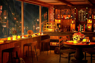 create coffee shop jazz music with cozy relaxing rain  video