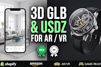 create 3d product glb, gltf, usdz for shopify amazon ar vr