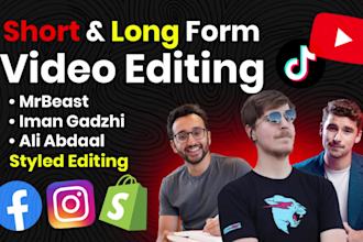 do professional short and long video editing for instagram youtube video editors
