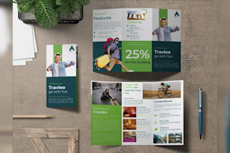 design trifold, bifold brochure with leaflet, flyer, catalog, magazine, lookbook