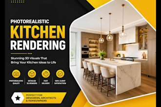 create modern 3d kitchen cabinet rendering and interior