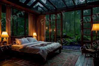 make cozy rain video with fireplace and thunderstorm