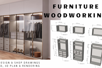 design 3d and 2d shop drawings for furniture woodworking
